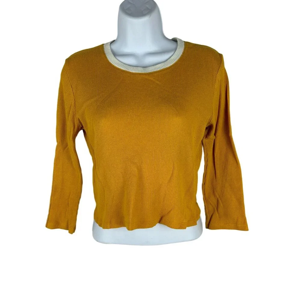 Forever 21 Women's Ribbed Long Sleeve Knit Crop Top Mustard Yellow Size L